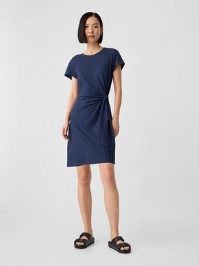 GAP Navy Short-Sleeve Side-Knot Mini Dress